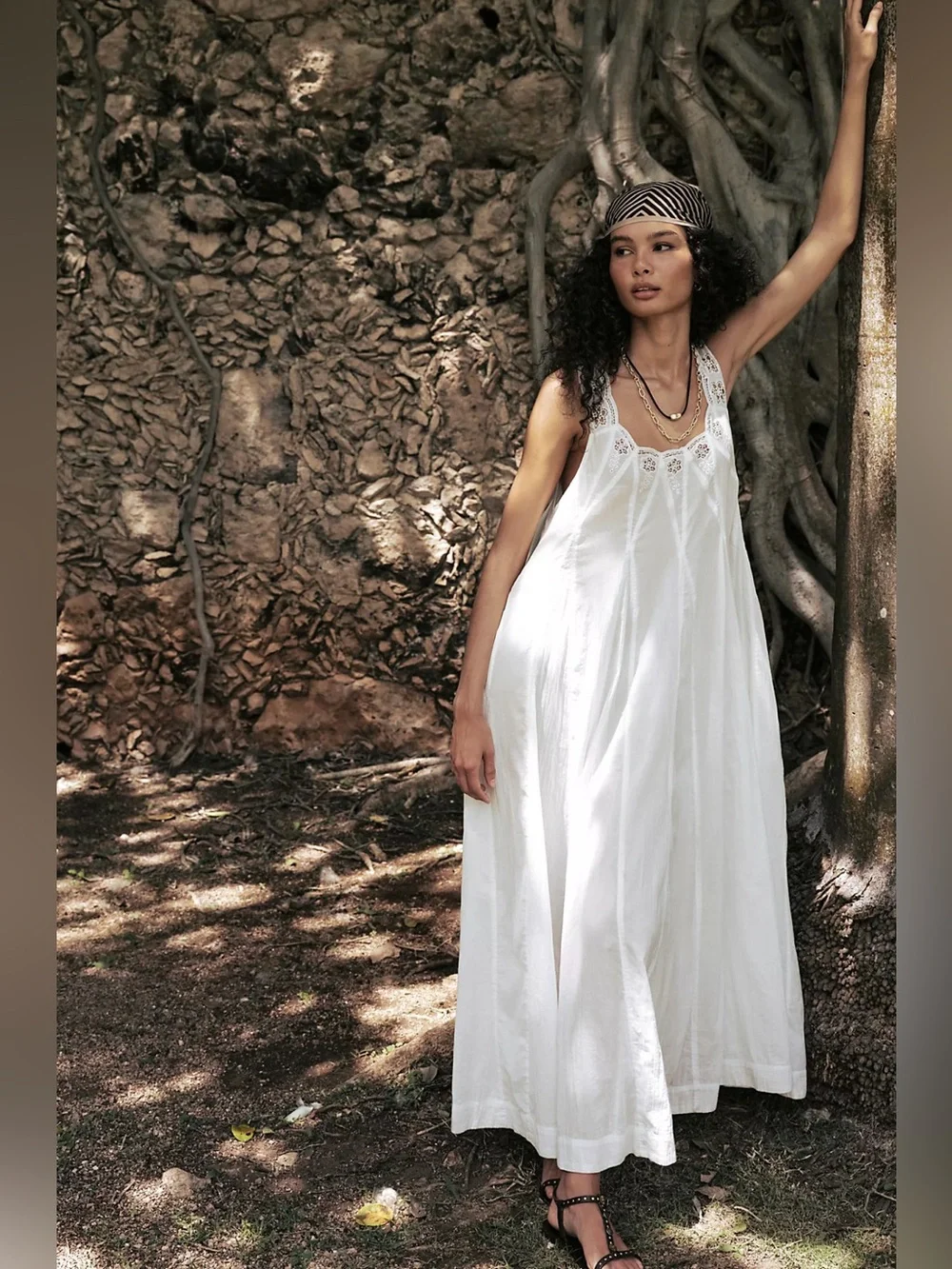 NWT Free People White Lace-Trim Cotton Maxi dress XS